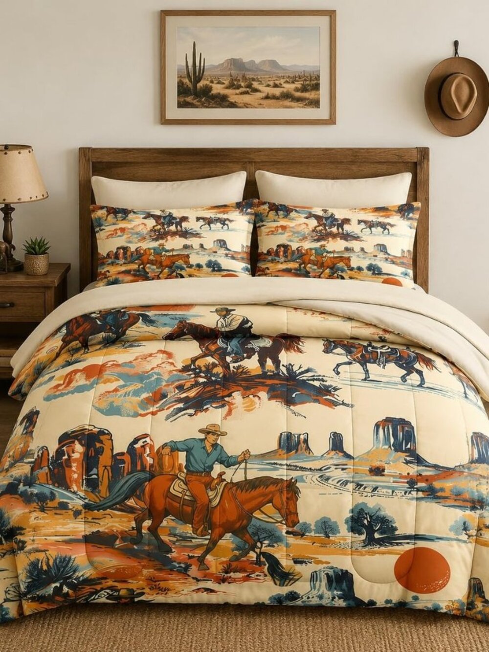 Queen Comforter Set with Sheets, 7 Pieces Horse Desert Bedding